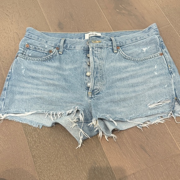 Agolde Pants - Agolde ParkerFrayed Hem Jean Shorts - Light Blue